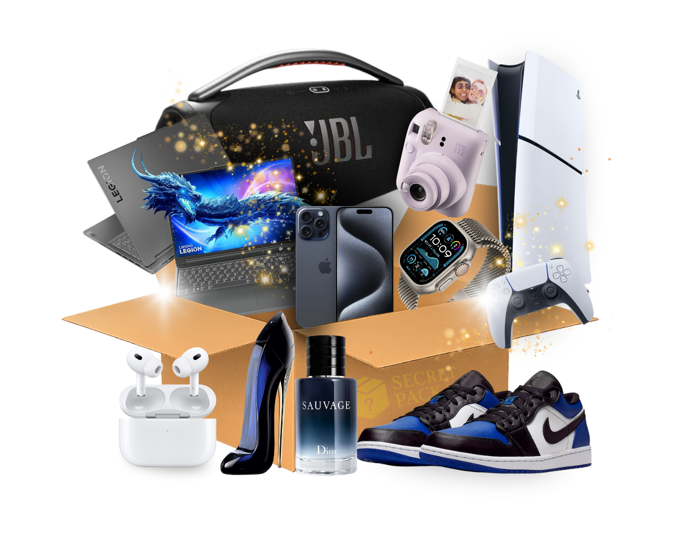 Itens premium saindo da Secret Pack